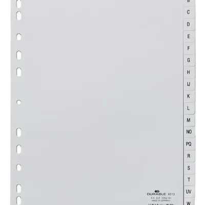 Przekładki do Segregatorów A-Z (20) Alfabet Międzynarodowy PP A4 Szare /Durable 651310