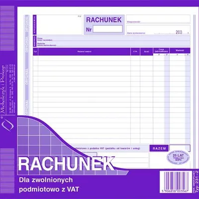 Rachunek Dla Zwol. z VAT 2/3 A4 Oryg.+1k 231-2 /MiP
