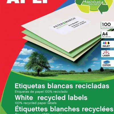 Etykiety Ekologiczne Apli 210X297mm Prostokątne Białe