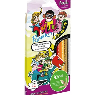 Kredki FIORELLO Super Soft 12 kol. + 2 gratis ostrz. trójkątna Tytus, Romek i A”Tomek