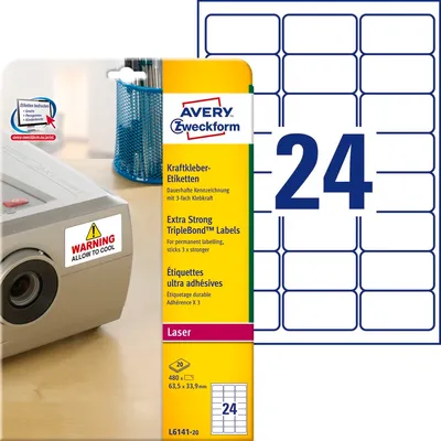 Etykiety Samop. Avery 63,5x33,9 24/A4 A'20 TripleBond Białe No.L6141-20