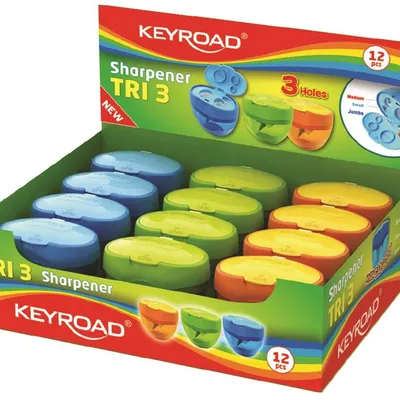 Temperówka Keyroad Tri 3 Plastikowa Potrójna Z Pojemnikiem Pakowane Na Displayu Mix Kolorów