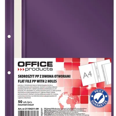 Skoroszyt Office Products PP A4 2 Otwory 100/170 mikr. Wpinany Fioletowy