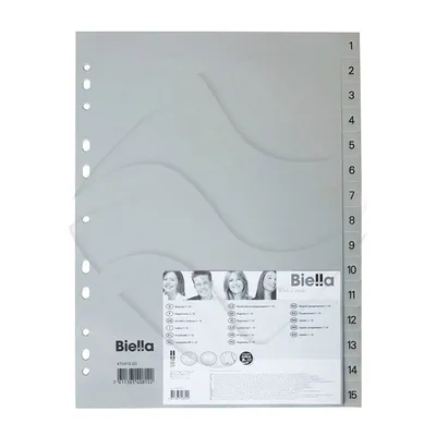 Przekładki PP A4 Numeryczne 1-15 Szare /Biella