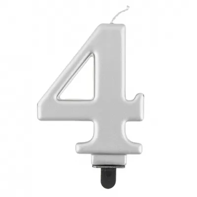 Świeczka B&C cyferka 4, metalik srebrna, 8,0 cm /GoDan