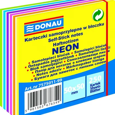 Bloczek Samoprzylepny 50x50 250k 7kol. Neon (żółty) /Donau