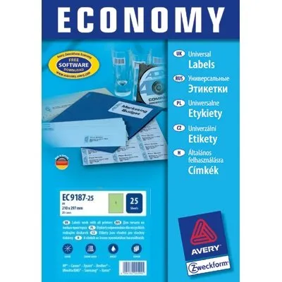 Etykiety Samoprzylepne Economy Europe100 by Avery 210x297 1/A4 A'25 Zielone No.EC9187-25 [ WYPRZEDAŻ ]