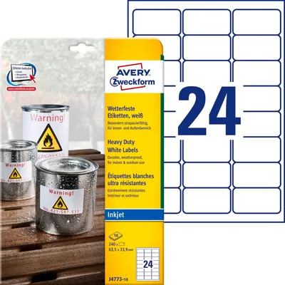 Etykiety Samoprzylepne Heavy Duty Avery 63.5x33.9 24/A4 A'10 Białe No.J4773-10