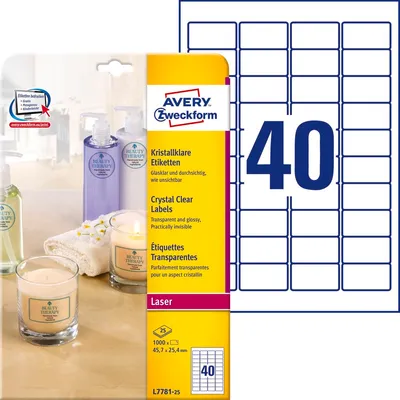 Etykiety Samop. Avery 45,7x25,4 40/A4 A'25 Przezroczyste No.L7781-25