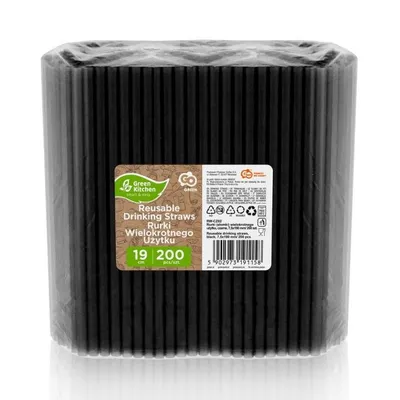 Słomki (Rurki) Proste Wielokrotnego Użytku 19cm 200szt. Czarne /Godan