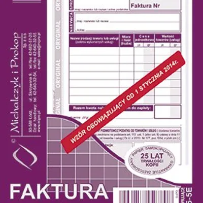 Faktura dla Zwolnionych z VAT A6 Oryg.+1k Pion 205-5E /MiP