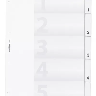 Przekładki do Segregatorów 1-5 Indeksy Strona Tytułowa Zgrzane PP A4 Przezroczysty /Durable 682019