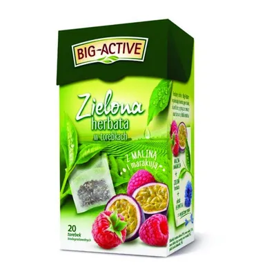 Herbata Big Active Zielona Z Maliną I Marakują 20 Torebek