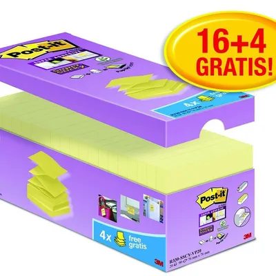 Bloczek Samoprzylepny Post-It Super Sticky Z-Notes (R330-Sscy-Vp20) 76X76Mm 16X90 Kart. Zółty 4 Bloczki Gratis