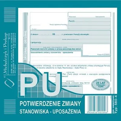 PU Potw. Zmiany Stanowiska-Uposażenia 2/3 A5 Oryg.+1k 560-4 /MiP