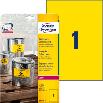 Etykiety Samop. Avery HD Foliowe 210x297 1/A4 A'20 Żółte No.L6111-20