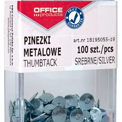 Pinezki Metalowe Office Products W Pudełku 100Szt. Srebrne