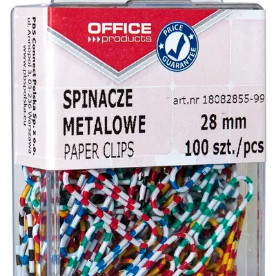 Spinacze Metalowe Office Products Zebra Powlekane 28mm W Pudełku 100Szt. Mix Kolorów