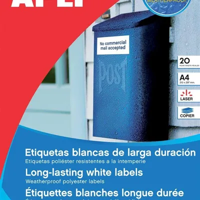 Etykiety Poliestrowe Apli 210X297mm Prostokątne Transparentne 20 Ark.