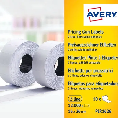 Usuwalne Etykiety Cenowe w Rolce do Metkownicy Dwurzędowej Avery 26x16 10/Rol. A'1200 Białe No.PLR1626