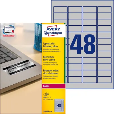 Etykiety Znamionowe Avery 45,7x21,2 48/A4 A'100 Srebrne No.L6009-100