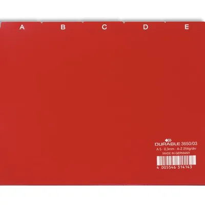 Przekładki do Kartotek A-Z 5/5 PCW 0,3mm Indeksy 40mm Poziome A5 25cz. Czerwone /Durable 365003