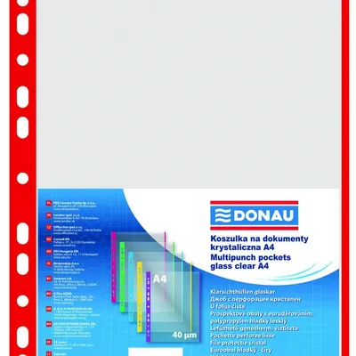 Koszulki Na Dokumenty Krystaliczne PP A4 Brzeg Czerwony A'100 40mikr /Donau