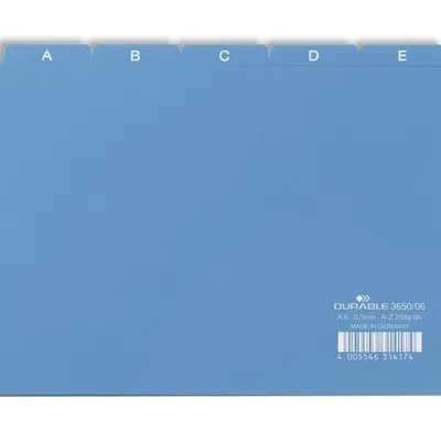 Przekładki do Kartotek A-Z 5/5 PCW 0,3mm Indeksy 40mm Poziome A5 25cz. Niebieskie /Durable 365006
