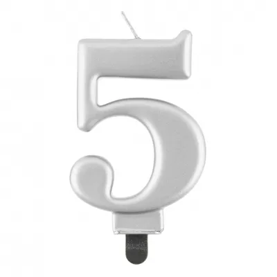 Świeczka B&C cyferka 5, metalik srebrna, 8,0 cm /GoDan