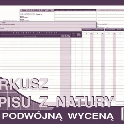 Arkusz Spisu z Natury z Podwójną Wyceną A4 Wielok. Poziom 342-1 /MiP