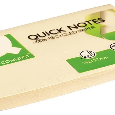 Bloczek Samoprzylepny Q-Connect 100% Recycled 127X76mm 100 Kart. Żółty