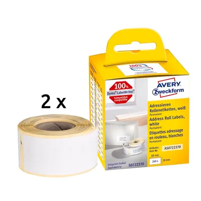 Adresowe Etykiety W Rolce Do Termodruku Avery 28x89 mm 2 Rolki/260 szt. AS0722370