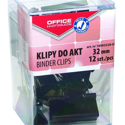 Klipy Do Dokumentów Office Products 32mm 12Szt. W Pudełku Czarne