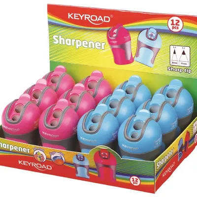 Temperówka Keyroad Color Mate Plastikowa Podwójna Z Pojemnikiem Ostrzenie W Szpic Pakowane Na Displayu Mix Kolorów