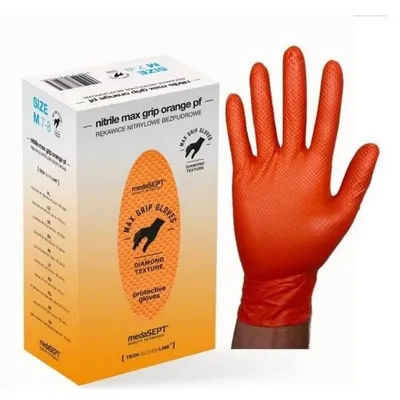 Rękawice Nitrylowe Bezpudrowe Pomarańczowe L 100szt. Max Grip /Medasept