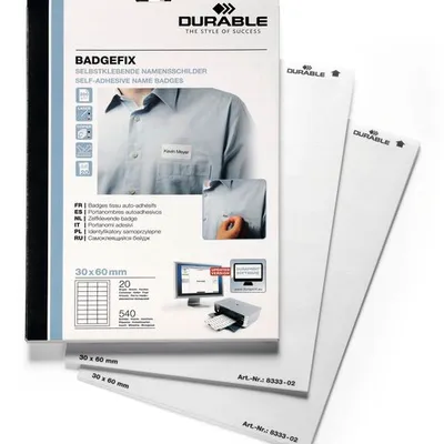 Identyfikator Samoprzylepny z Materiału BadgeFix 30x60mm 540szt. Biały /Durable 833302