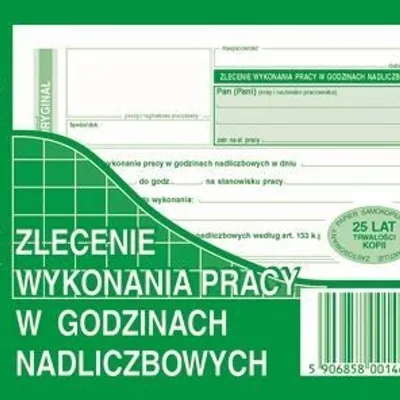 Zlecenie Wykonania Pracy w Godz. Nadliczb. A6 Oryg.+1k 529-5 /MiP