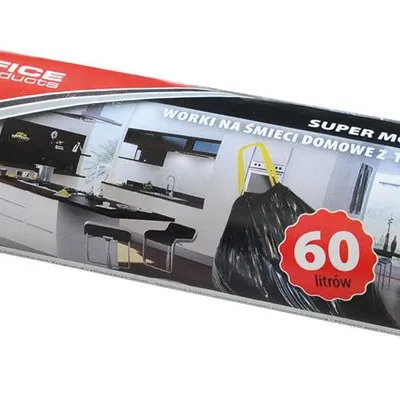 Worki Na Śmieci LDPE 60L A'10 Czarne Super Mocne z Taśmą /Office Products