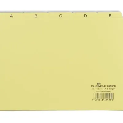 Przekładki do Kartotek A-Z 5/5 PCW 0,3mm Indeksy 40mm Poziome A5 25cz. Żółte /Durable 365004