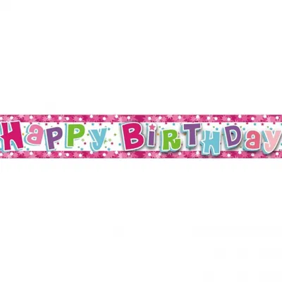 Banner "Happy Birthday", różowy, 1,8 m /GoDan