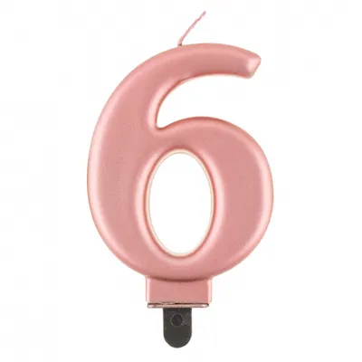 Świeczka B&C cyferka 6, metalik różowo-złota, 8,0 cm /GoDan