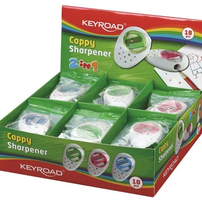 Temperówka Keyroad Cappy Plastikowa Pojedyńcza Z Gumką Pakowane Na Displayu Mix Kolorów