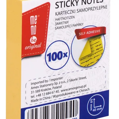Karteczki Samoprzylepne Memobe, Kolor Żółty, 100 Kart., 40X50 Mm