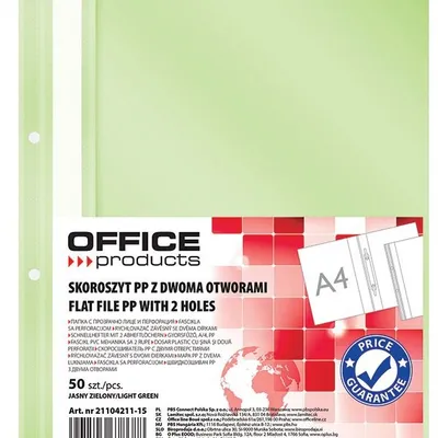 Skoroszyt Office Products PP A4 2 Otwory 100/170 mikr. Wpinany Jasnozielony