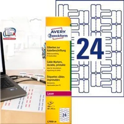 Etykiety do Oznaczania Kabli Avery 60x40 24/A4 A'20 Białe No.L7950-20