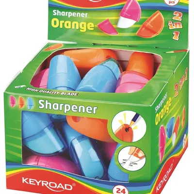 Temperówka Keyroad Orange Plastikowa Pojedyńcza Z Gumką Pakowane Na Displayu Mix Kolorów