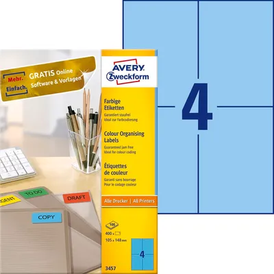 Etykiety Samop. Avery 105x148 4/A4 A'100 Niebieskie No.3457