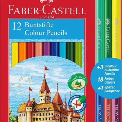 Kredki Zamek 12 Kol. + 3 Kredki Dwustronne + + Temperówka [110312 FC] /Feber Castell