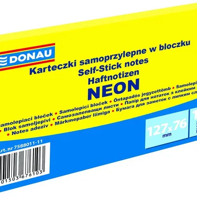 Bloczek Samoprzylepny Donau 127X76mm 1X100 Kart. Neon Żółty