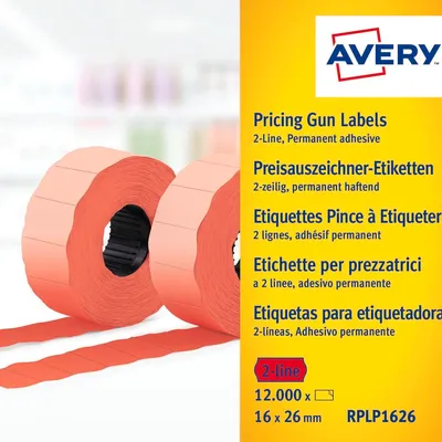 Etykiety Cenowe w Rolce do Metkownicy Dwurzędowej Avery 26x16 10/Rol. A'1200 Czerwone No.RPLP1626